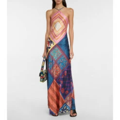 Staud Cubism Printed Satin Twill Maxi Dress