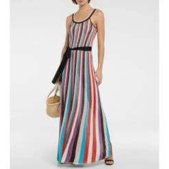 Rebecca Vallance Striped Metallic Knit Maxi Dress