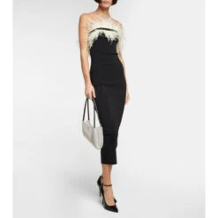 Staud Nellie Feather-trimmed Midi Dress