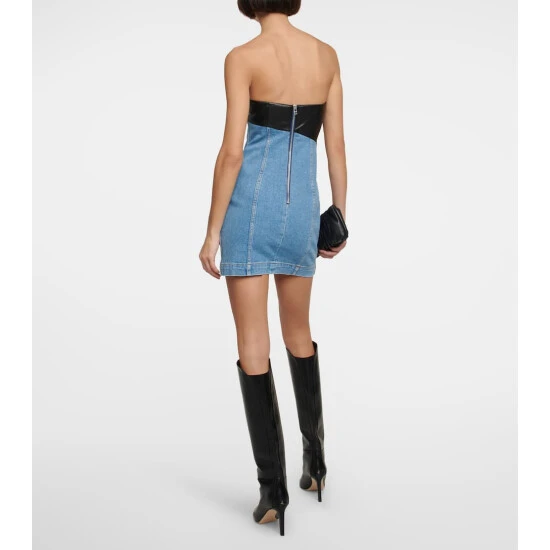 Staud Denim And Faux Leather Minidress 4 Staud Denim And Faux Leather Minidress - Image 2