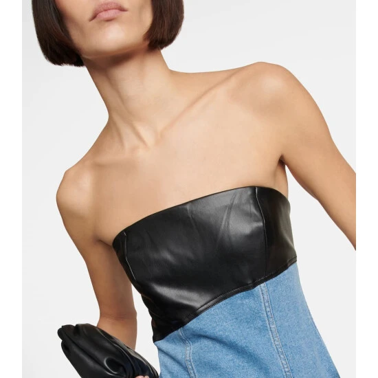 Staud Denim And Faux Leather Minidress 5 Staud Denim And Faux Leather Minidress - Image 3