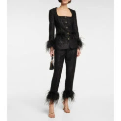 Rebecca Vallance Jourdan Feather-trimmed Bouclé Pants