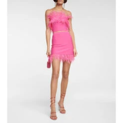 Staud Nellie Feather-trimmed Knit Crop Top