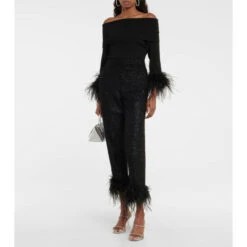 Rebecca Vallance Feather-trimmed Off-the-shoulder Top