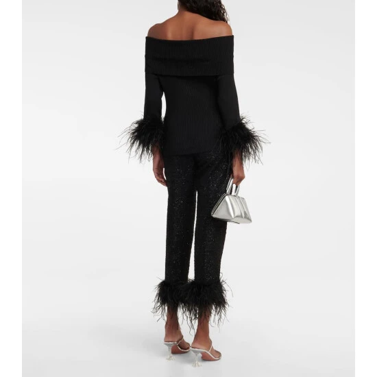 Rebecca Vallance Feather-trimmed Off-the-shoulder Top 4 Rebecca Vallance Feather-trimmed Off-the-shoulder Top - Image 2