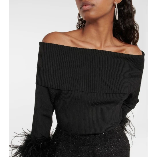 Rebecca Vallance Feather-trimmed Off-the-shoulder Top 5 Rebecca Vallance Feather-trimmed Off-the-shoulder Top - Image 3