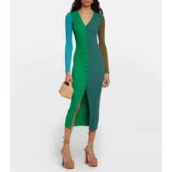 Staud Shoko Colorblocked Ribbed-knit Midi Dress