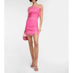 Staud Chaya Feather-trimmed Knit Miniskirt