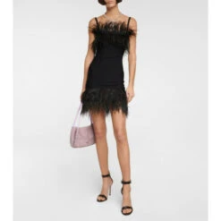 Staud Etta Feather-trimmed Knit Minidress