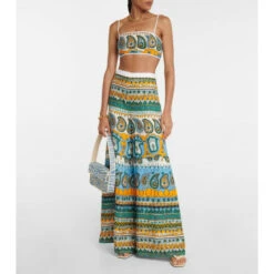 Staud Bomber Printed Linen Crop Top