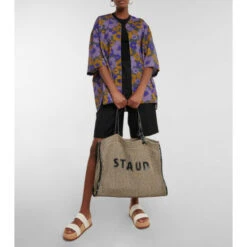 Staud Cleo Logo Raffia Striped Tote -REBECCA VALLANCE Sales unnamed file 928