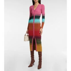 Staud Shoko Ribbed-knit Striped Midi Dress