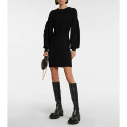 Staud Balloon-sleeve Ribbed-knit Sweater Dress